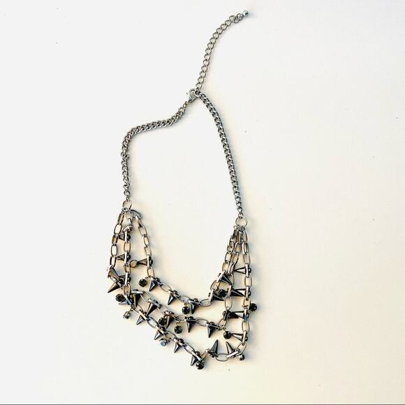 NORDSTROM REVOLVE Silver Gunmetal Stud Charm Layered Multi Statement Necklace - Picture 8 of 8